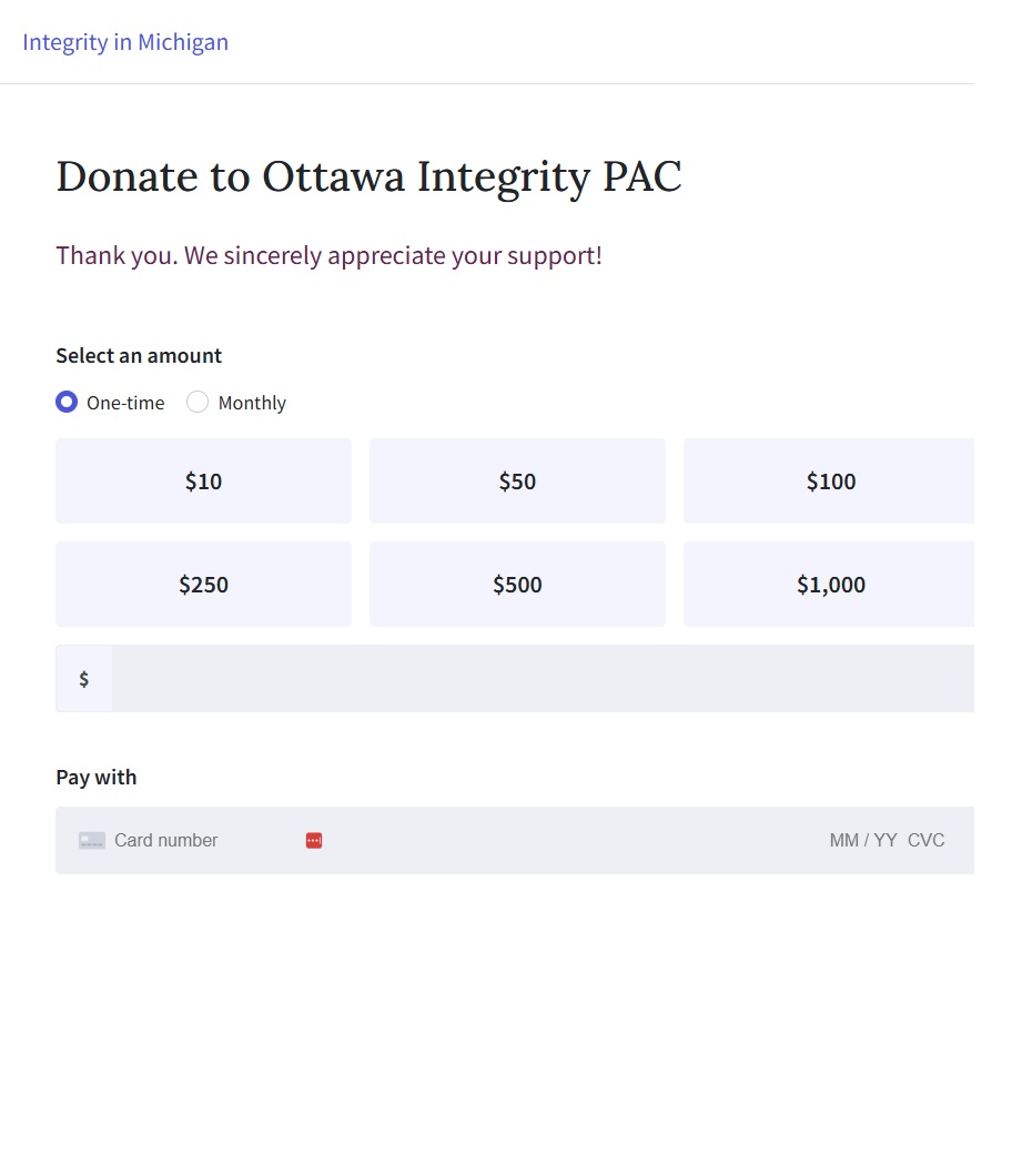 Ottawa Integrity PAC Donation Form Image ActBlue